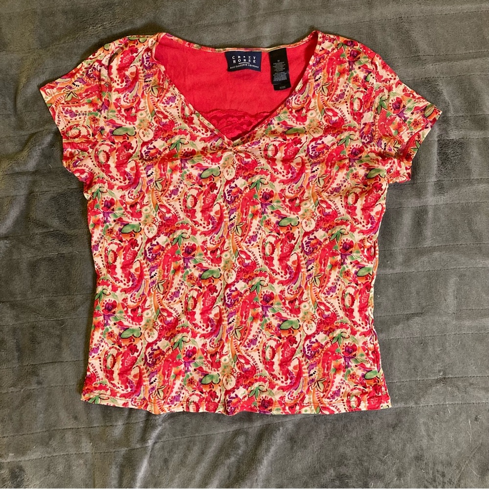 Crazy Horse | Red paisley baby tee | Size M | Like-New